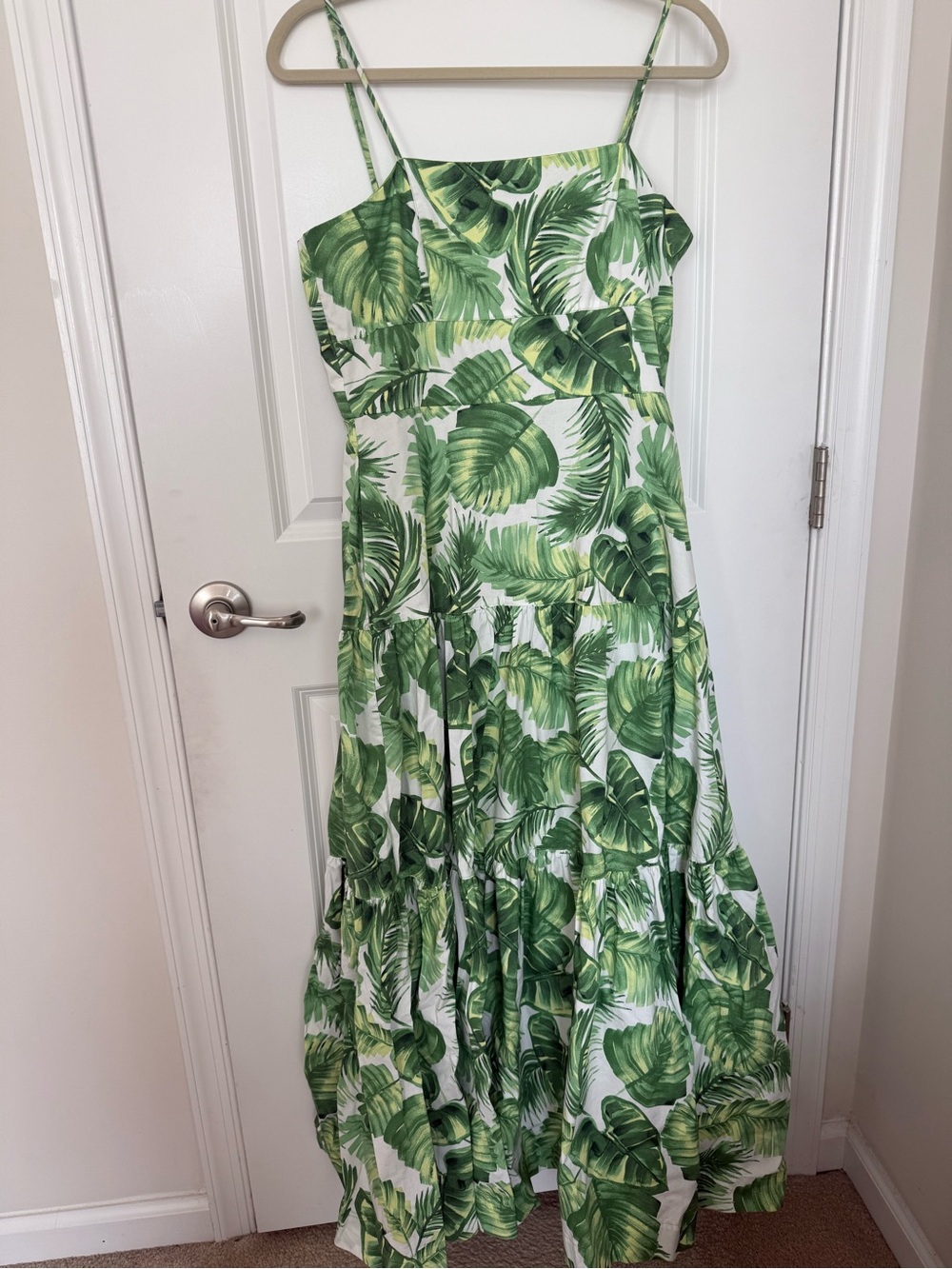 Taylor White Maxi Dress with Green Tropical Leaf Print